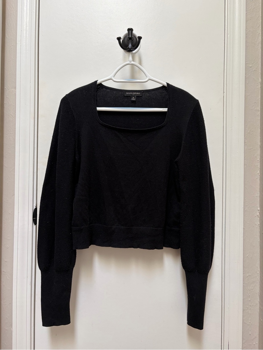 Banana Republic Black Square-Neck Cropped Knit Sweater